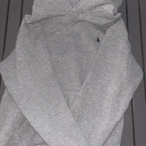 Grå hoodie från Ralph Lauren - Säljer en stilren grå hoodie från Ralph Lauren med en liten broderad logga på bröstet. Tröjan har en klassisk design med huva och långa ärmar. Perfekt för en avslappnad look. Köpt 2019. Använd 1 gång.