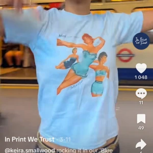 Ny!! Ljusblå baby t-shirt med retrotryck från In Print We Trust - Helt ny In print we trust baby tee! Ljusblå t-shirt med ett stort retroinspirerat tryck och texten 'blue is for boys...'. Klassisk rund hals och korta ärmar. Har fler ”In Print we trust” kläder på min sida. Perfekt för dig som gillar vintage vibes och statement-plagg.