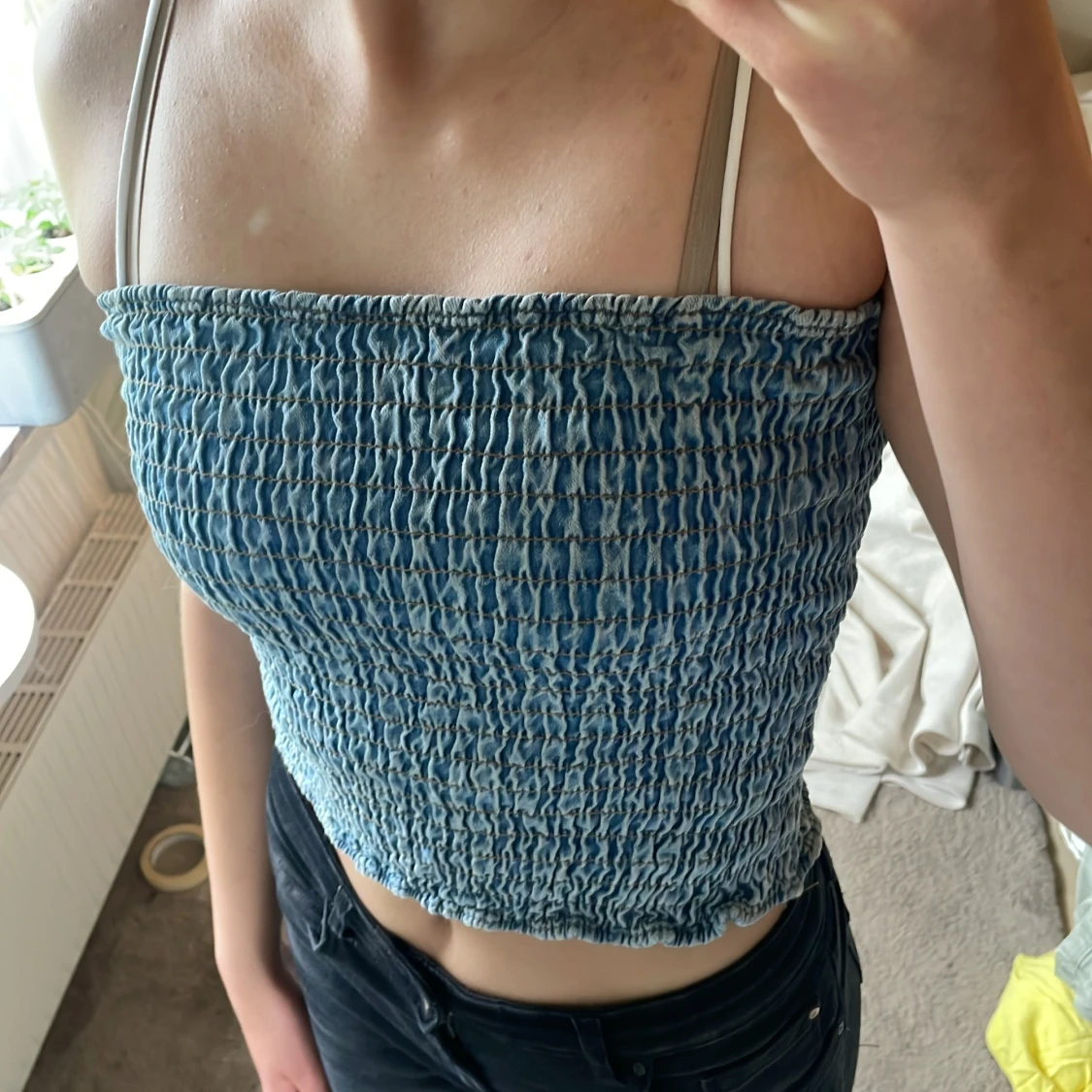 Blå smockad tubtopp  - 1