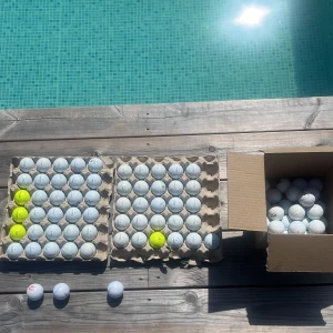 Titleist Pro V1 Golfbollar pris och antal diskuteras - Snygga Titleist Pro V1 golfbollar, perfekta för dig som vill ta ditt spel till nästa nivå! Passar både nybörjare och erfarna golfare. Flera bollar i olika nummer och även några i gult för extra synlighet. Gör dig redo för banan med stil. 