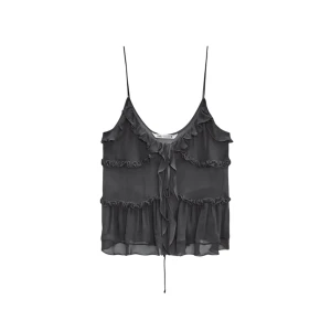 Svart volangig linnetopp med snörning - Svart  linnetopp med tunna axelband, volanger och snörning framtill. 🖤