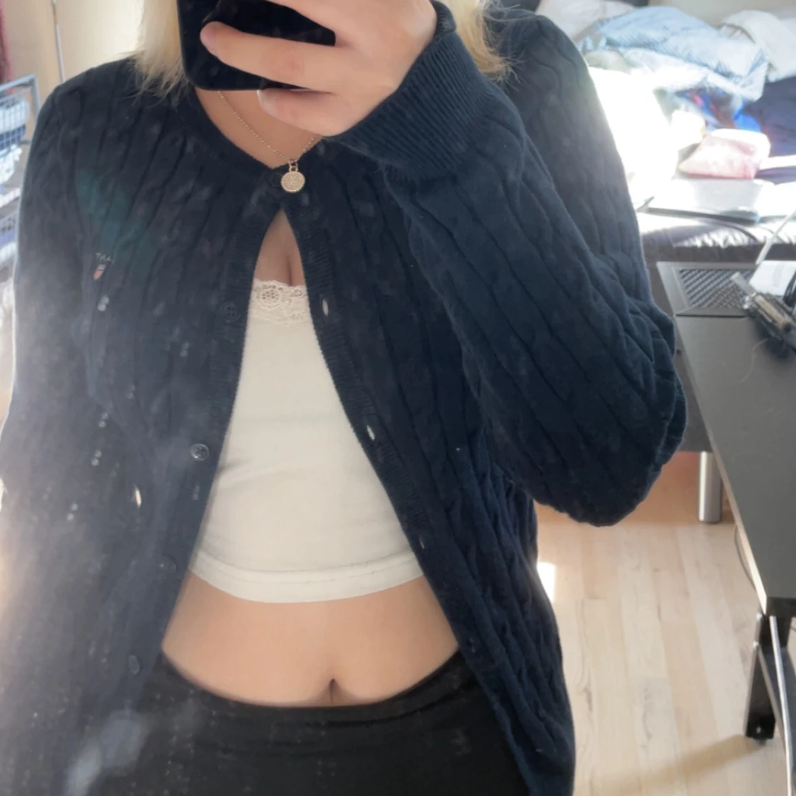 Svart kabelstickad kofta från Gant XS