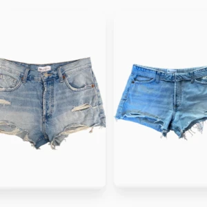 Blåa Jeans shorts  - Två st blåa jeans shorts från Zara i storlek 36. Det vänstra paret är mellan högmidjade och det högra paret är lågmidjade. Jättefina och sköna perfekta för sommaren. Båda shortsen för 400💗Hör av dig om du har några frågor💓