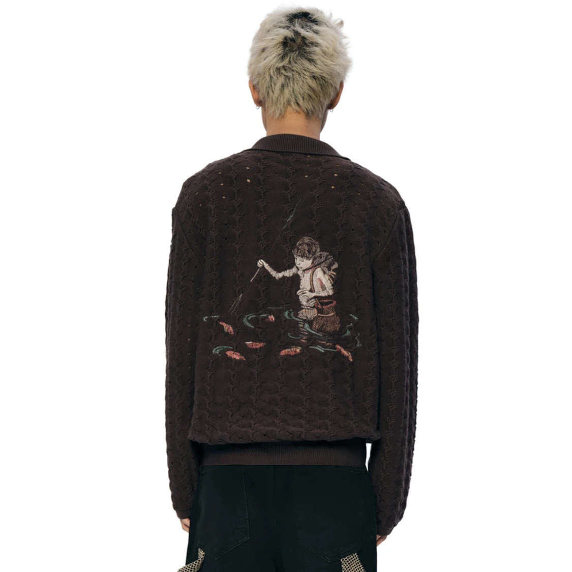 Brun stickad pikétröja - 3