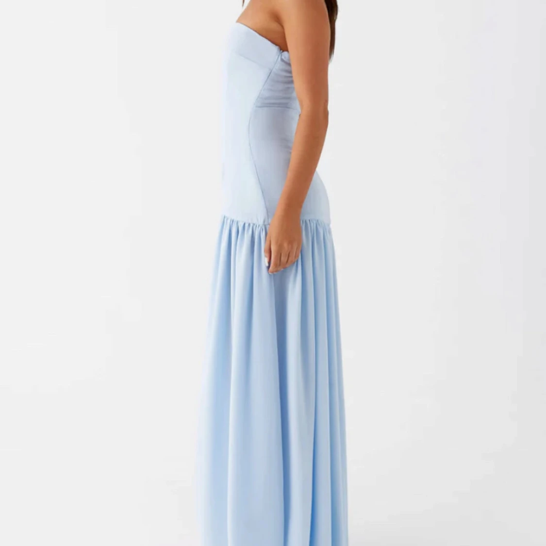 Ljusblå axelbandslös långklänning - 1