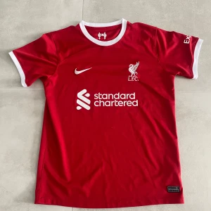 Liverpool FC Darwin 9 matchtröja Nike - Liverpool FCs officiella matchtröja i rött med vita detaljer från Nike. Kortärmad modell med tryckta loggor, sponsortryck och spelartryck DARWIN 9 på ryggen. Tillverkad i lätt och ventilerande polyester, perfekt för fotboll eller supporterliv.