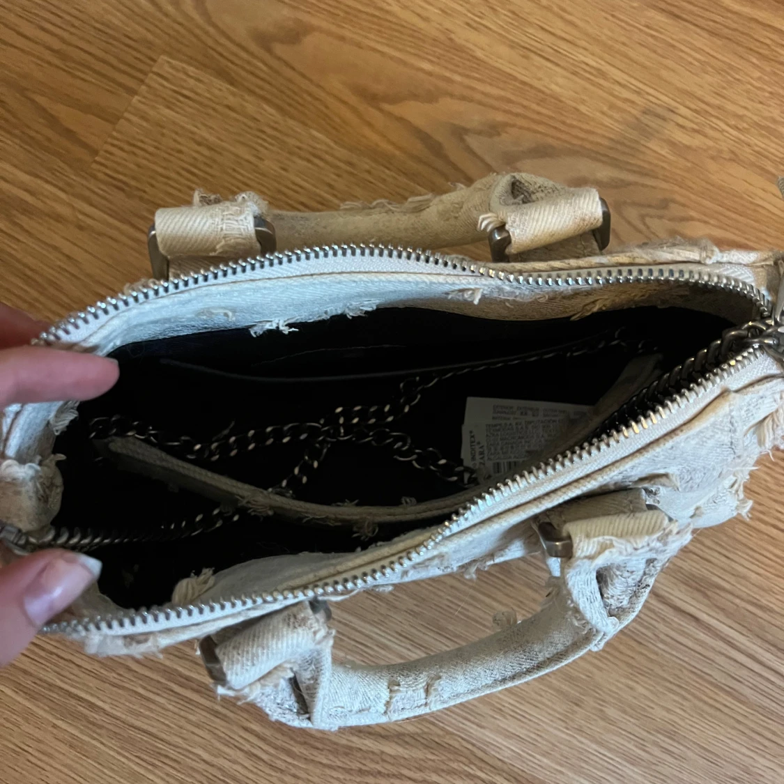 Beige jeansväska med kedja - 3