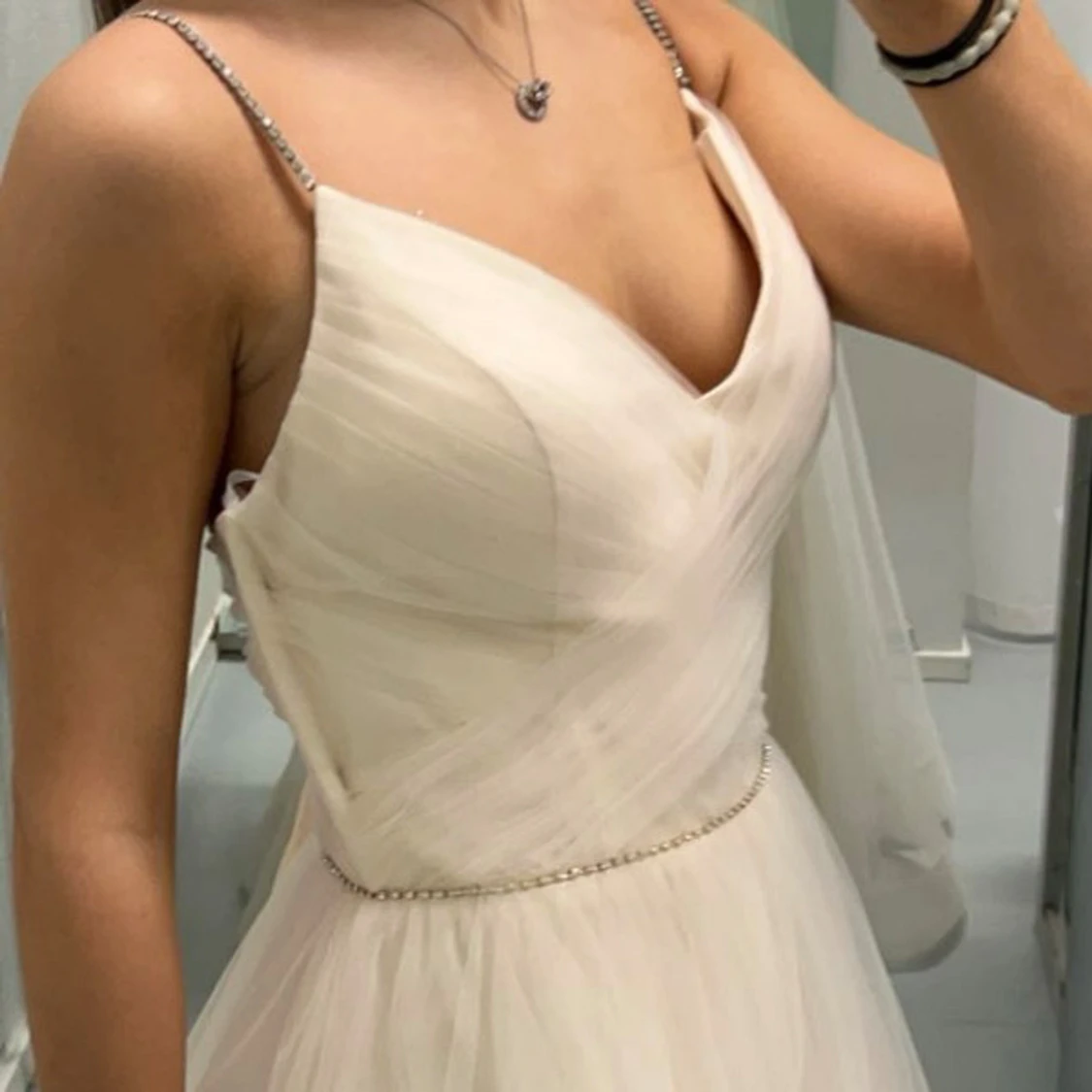 Puder färgad klänning med snörning - 1