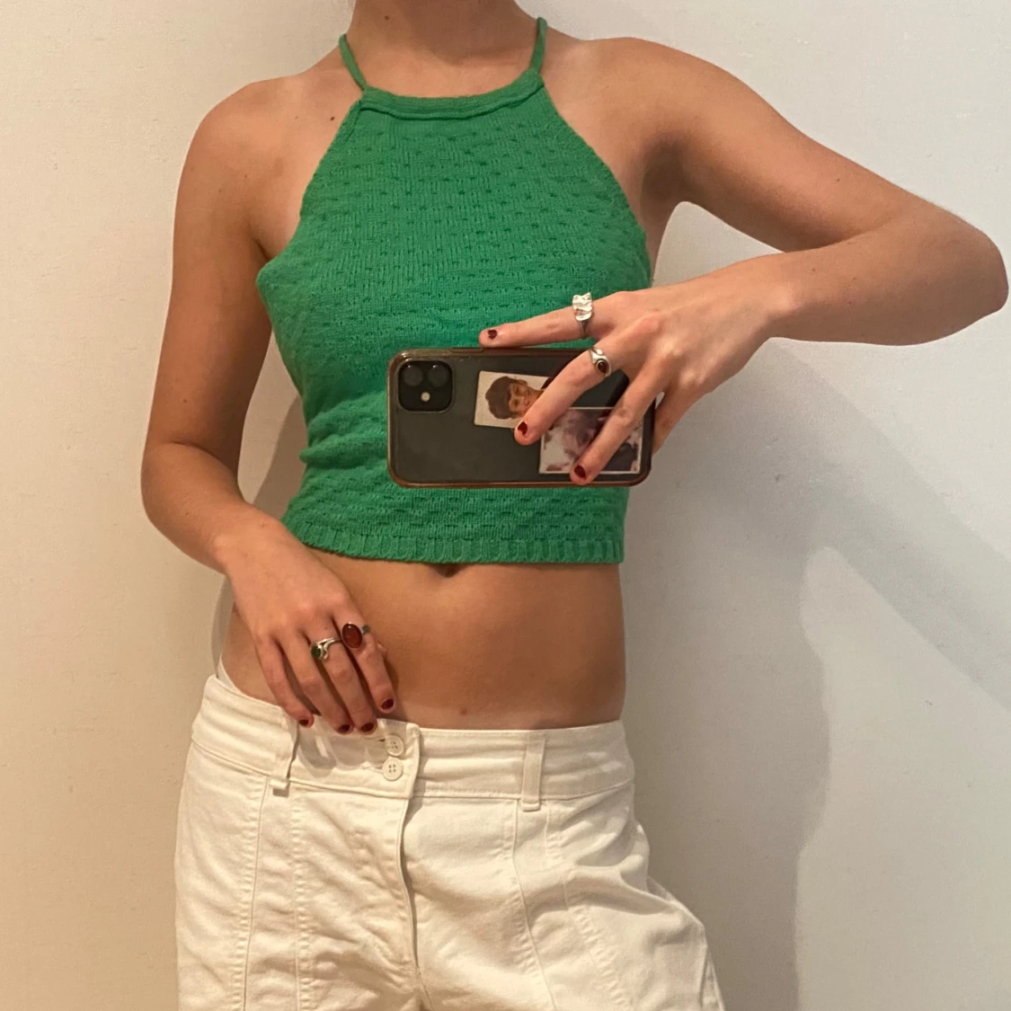 Grön stickad croppad linnetopp