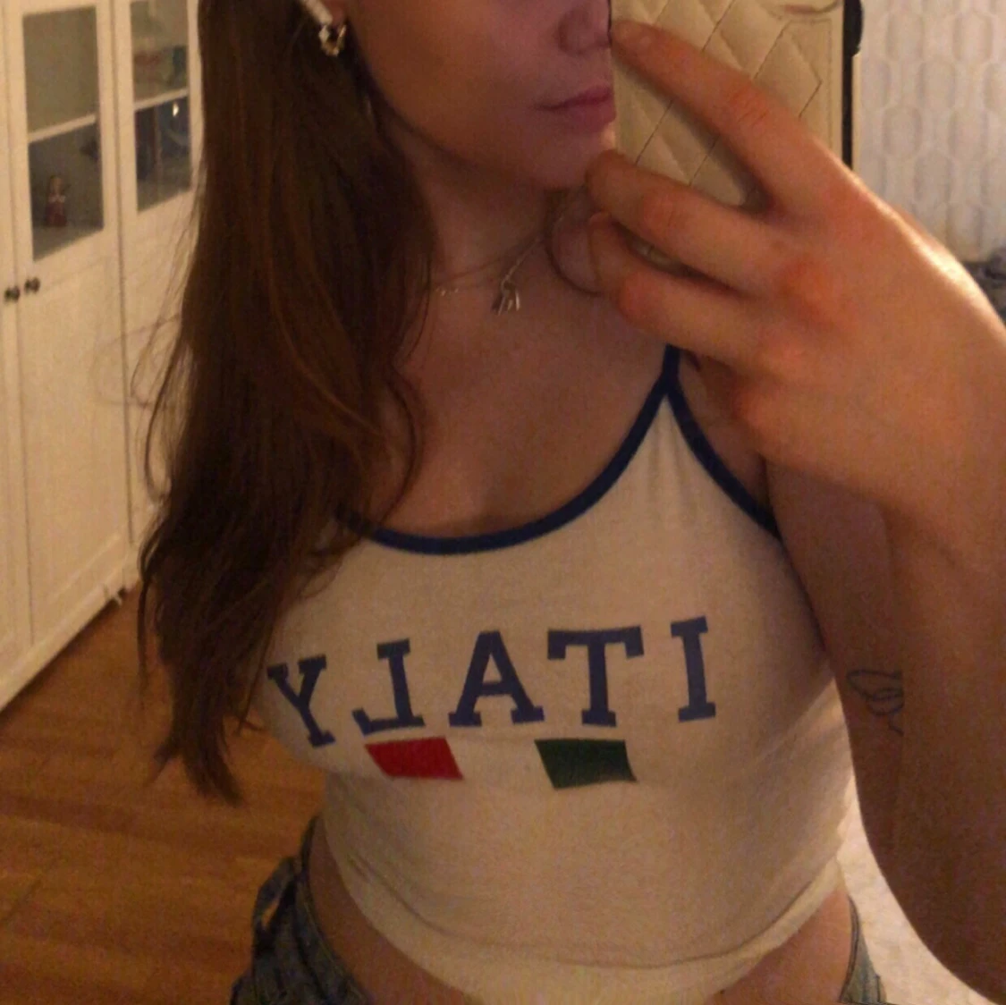 Vit croppad linne-topp ITALY - 1