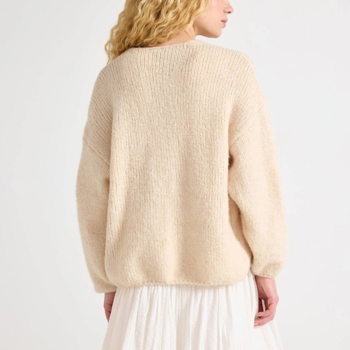 Beige stickad kofta med loose fit - 1