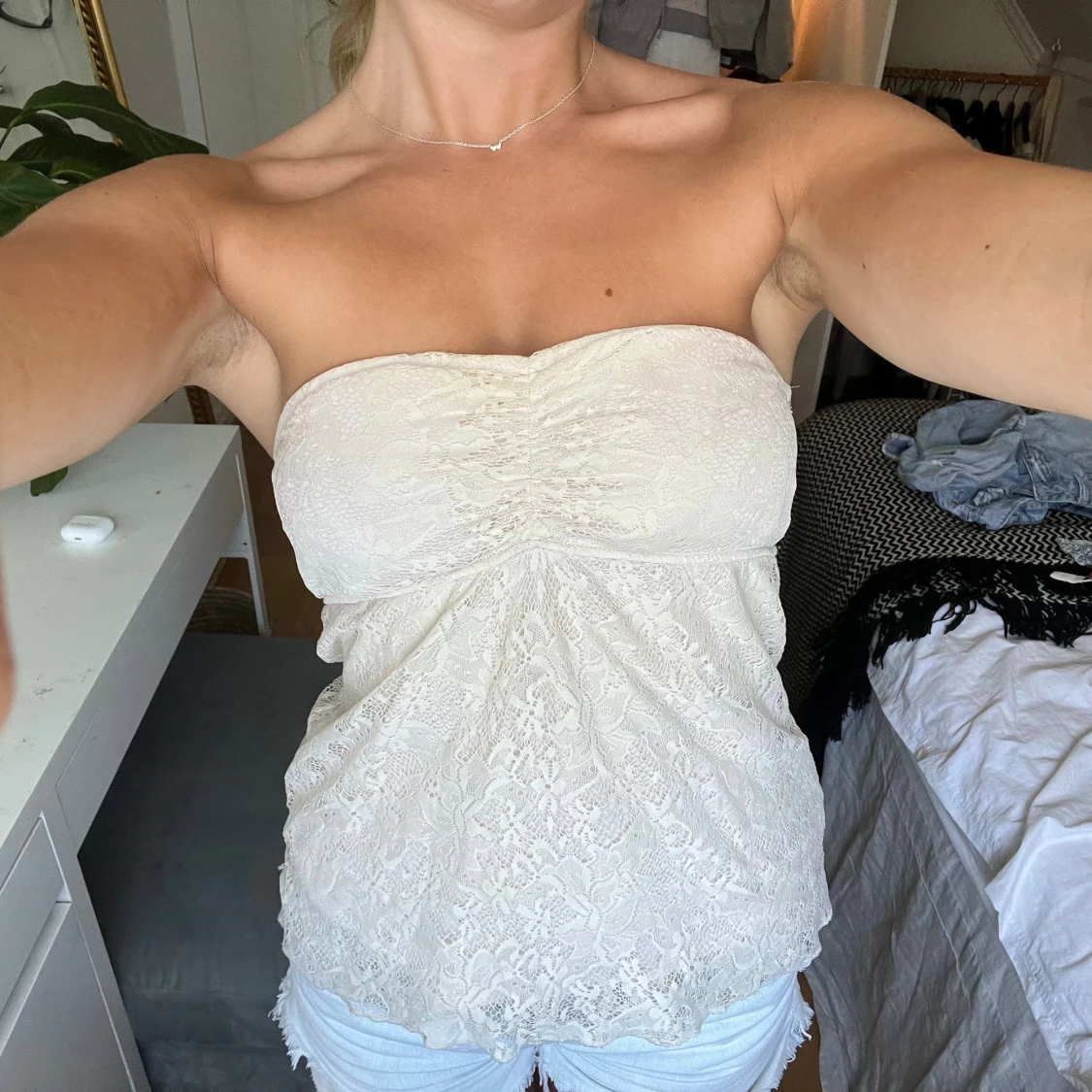 Vit spets off shoulder topp - 90