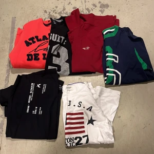 Paket - Hej säljer 6 styckna tröjor och t-shirts med märken till air jordan, tommy hilfiger, soc, hollister, hamptom republic och holly&white. Från xs -M. Ett plagg för 50 kr alla kläder för 250 priset är ej hugget i sten