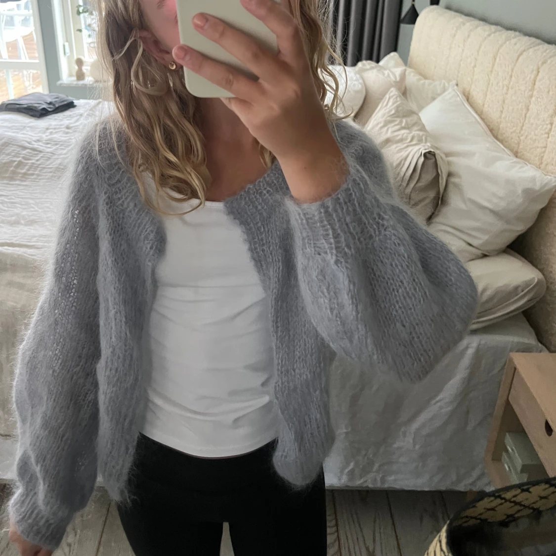  Hemma Stickad lila/grå kofta 