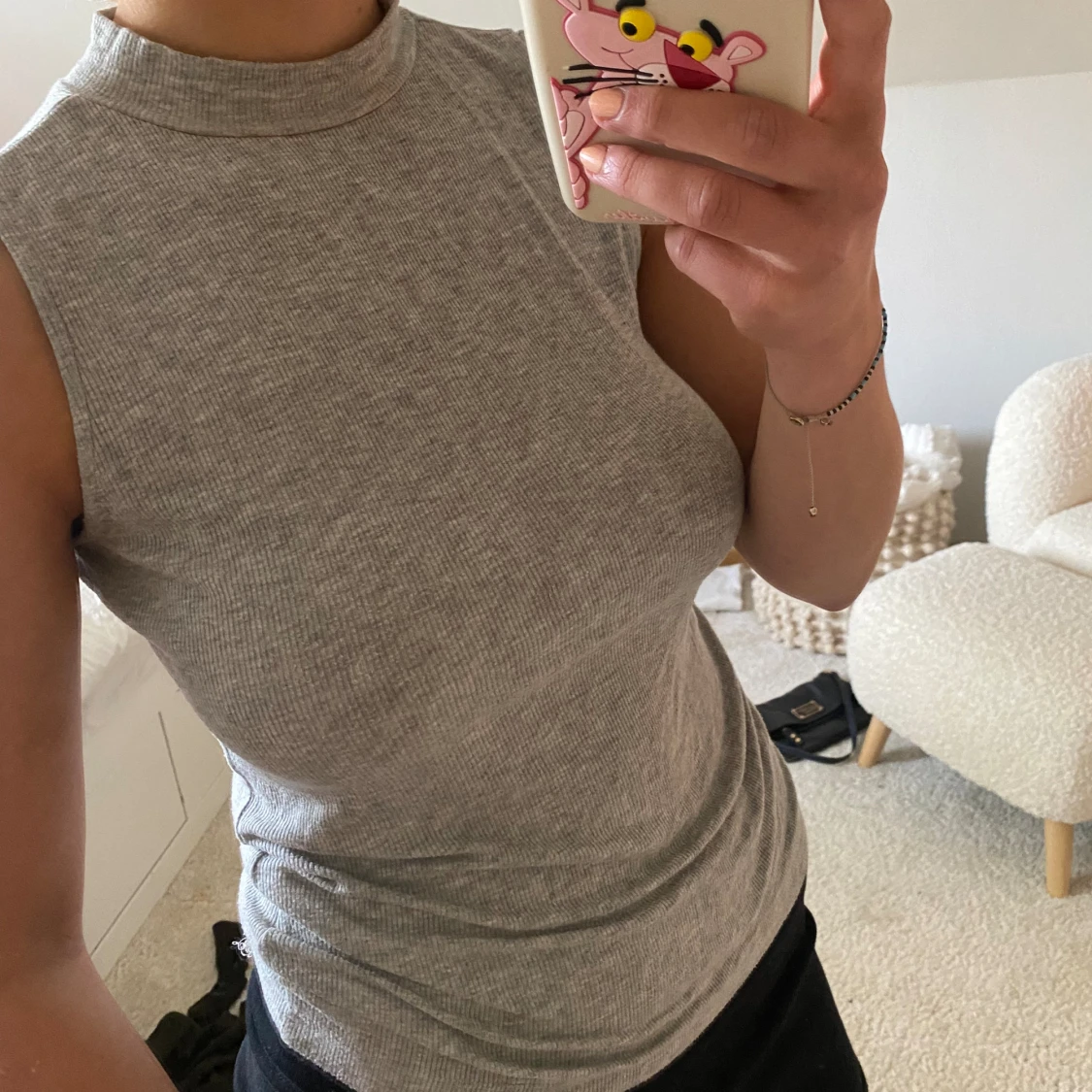 Turtle neck grått ribbat linne - 90