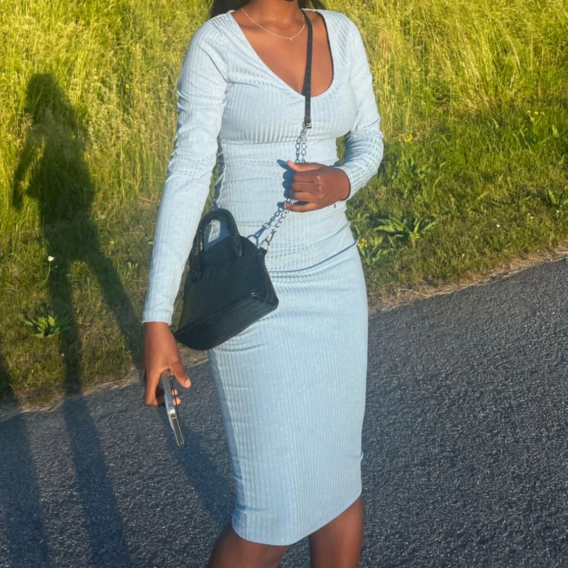 Blå ribbad klänning - 90