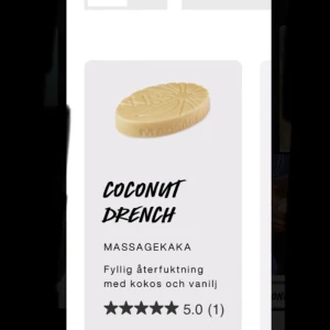 Lush Massagekaka coconut drench med burk - Säljer en bästsäljare hos lush, en helt ny och oanvänd Massagekaka från Lush i coconut drench med burken till som är till för att den inte ska smälta. Säljer då lukten inte passar mig. Nypris 205kr