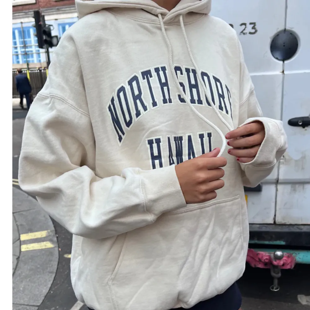 Jätte skön hoodie från Brandy Melville. Har några permanenta fläckar vid armarna men förutom det så är den i bra skick. Den är oversized på mig som har runt storlek s. Hoodies.