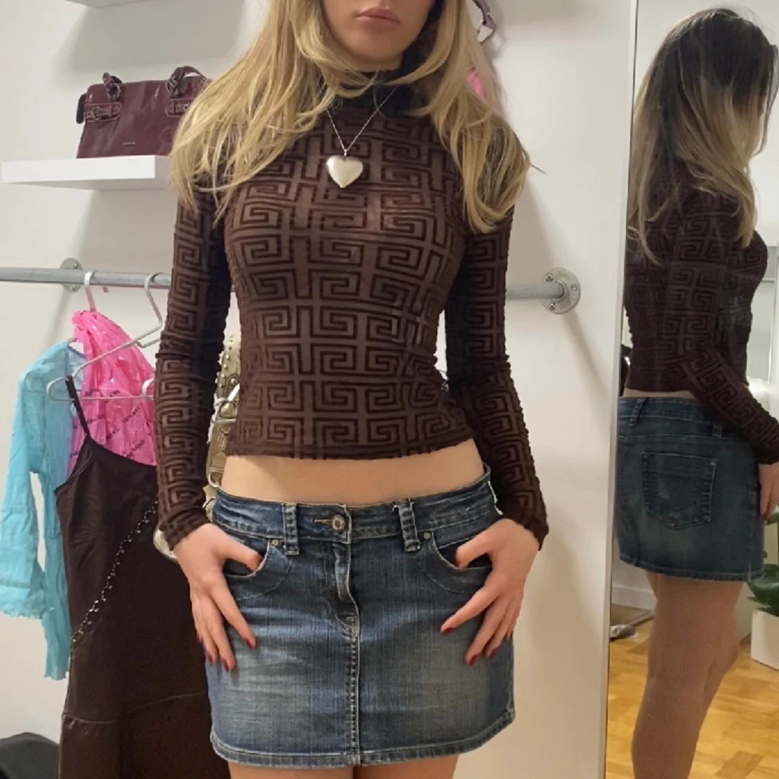 Mörkbrun halvpolo i mesh