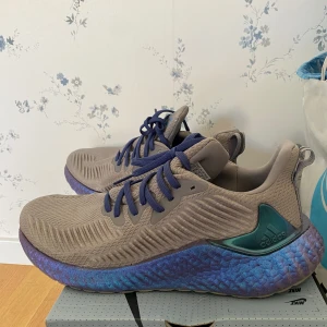 Adidas boost grey iridescent - Använd kanske en gång eller två. I princip nya och mycket unik modell. Underdelen skiner och reflekterar en fin färg i kontakt med ljus. Det syns bäst i bild 1 och 2.