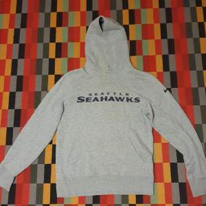 Vintage grå nike hoodie. Köpt ifrån en secondhand-butik, storlek S. NFL laget Seattle seahawks på tröjan. Bara skriv om frågor angående passform och mått. 