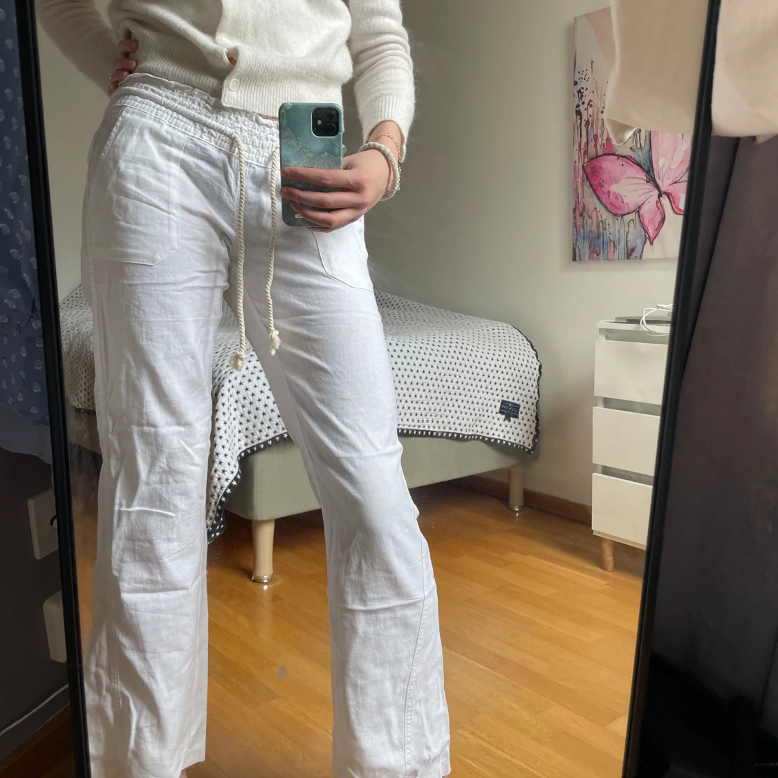 Snygga vita linnebyxor - 90