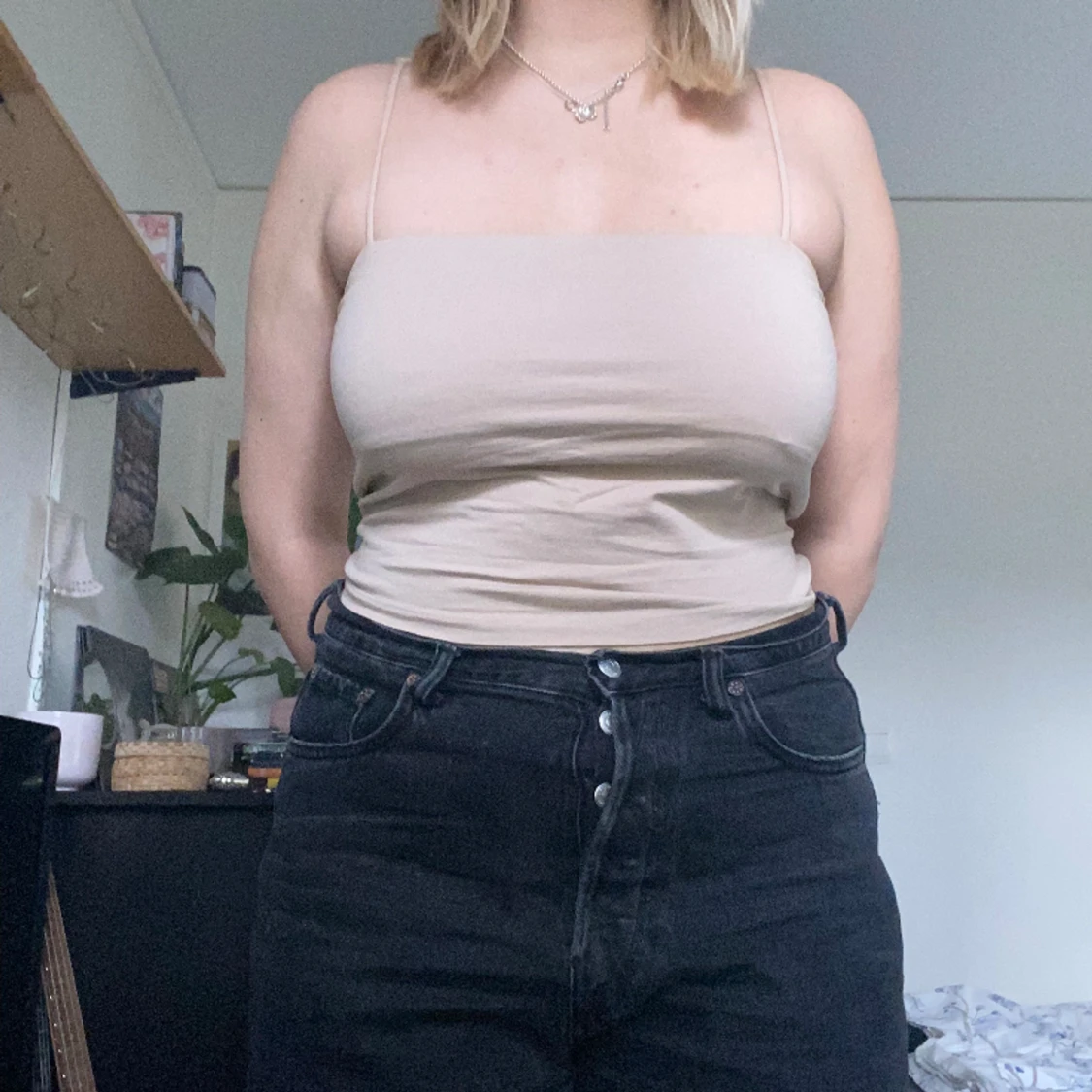 Rakt linne med spaghetti-straps - 90