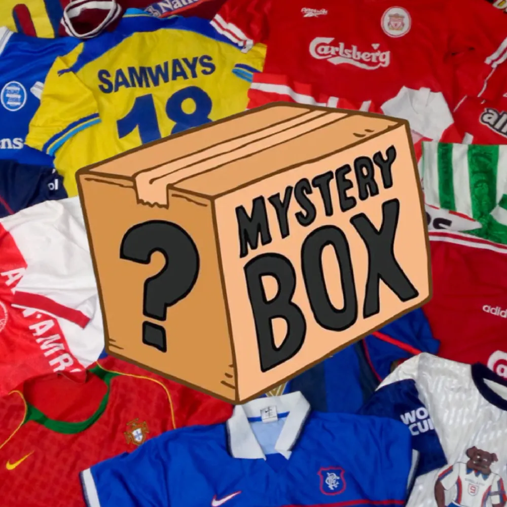 Köp en mystery box fotbollströja. Det kan vara från vilket land, landslag och liga som helst. Du kan få med namn eller utan namn och skriv om det är något lag eller liga du vill undvika i din mystery box. Övrigt.