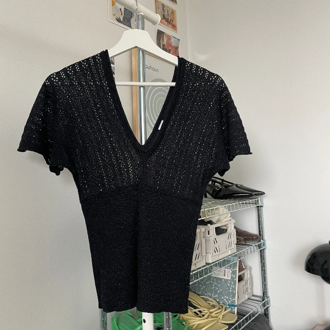 Stickad svart topp m lite glitter