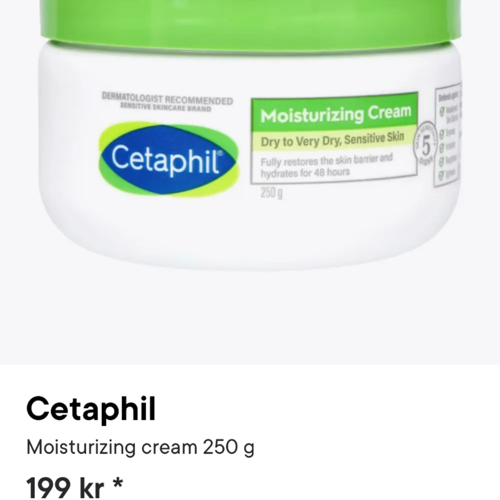 Ny oöppnad återfuktskräm från Cetaphil.  Nypris 199kr. . Övrigt.