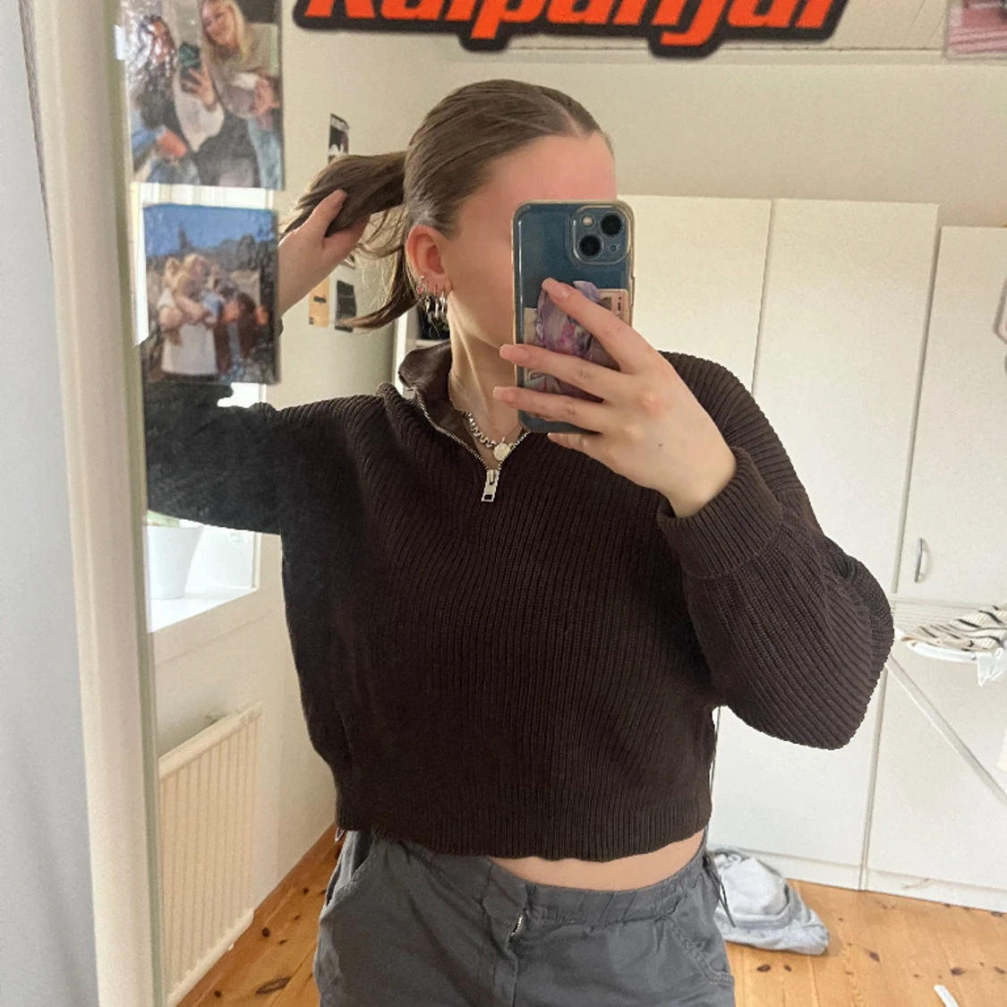 Brun stickad tröja  - 90