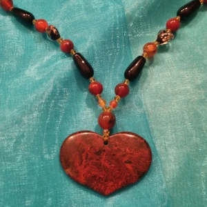 Heart Shape Fashion Necklace - Gemtone necklace a fashion accessory. Heart shape made. Fashion Necklace in mix gemstone. Heavy made material. 41cm long. Additional fits for your outfit of the day.