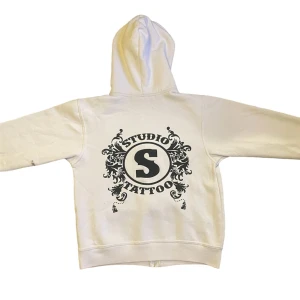 zip-up - det är en fet vit zip-up som har ett okänt märke, säljs för 99kr.