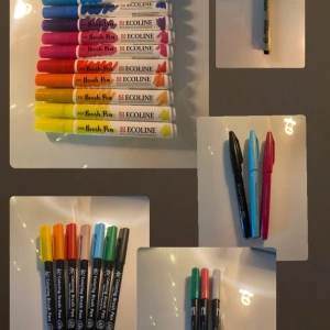 Pennor - Säljer ett stort kit med en massa olika brush-pennor från olika märken med ett värde av 1028kr. Väldigt sparsamt använda så nästan som nya! 15 st pennor från ecoline, 7 st från koi, 3 st från tombow, 3 st från pentel, 1 från pigma och en vattenblende