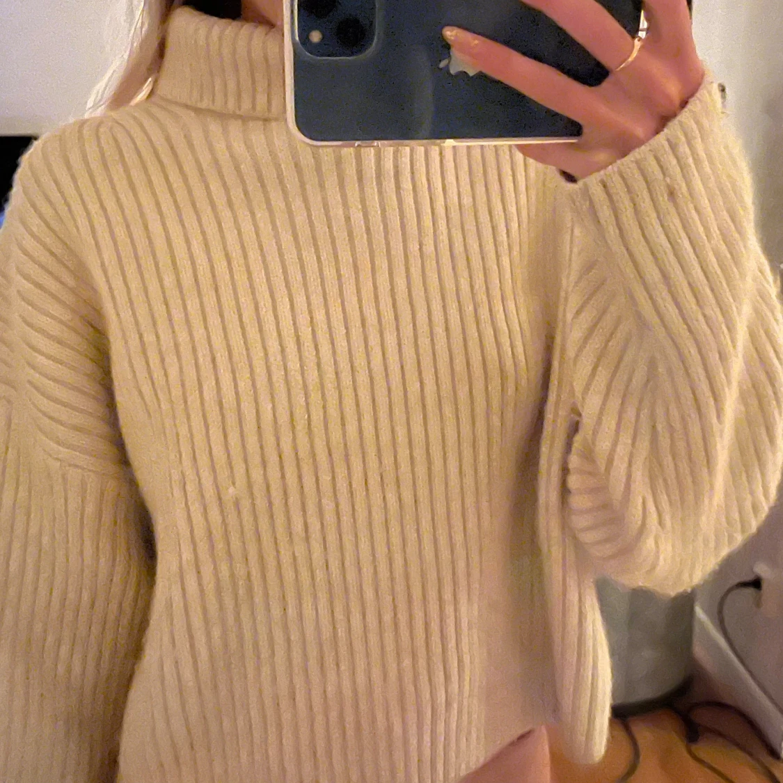 Beige polo stickadtröja  - 90