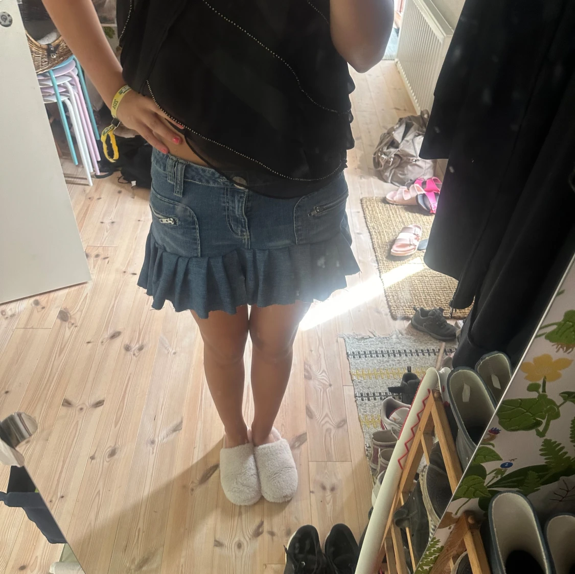 Jeans kjol med volanger - 90