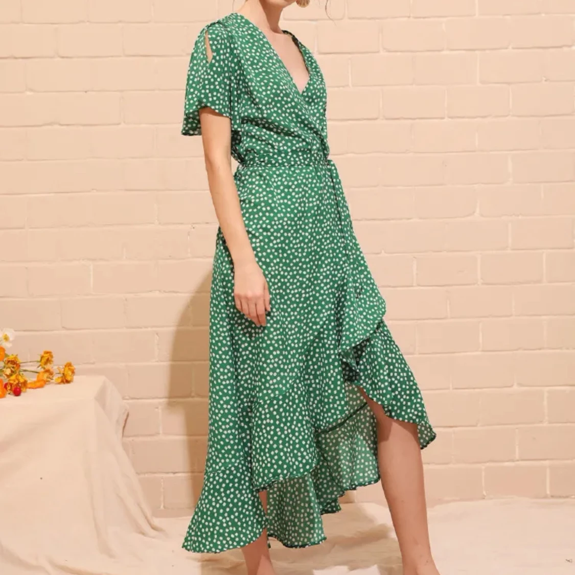 Blommig (grön/vit) klänning - 90