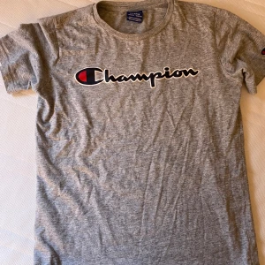 Grå champion t-shirt  - Tryck där det står champion  På prislappen står det X-large men det är inte så stor den är antingen xs eller s