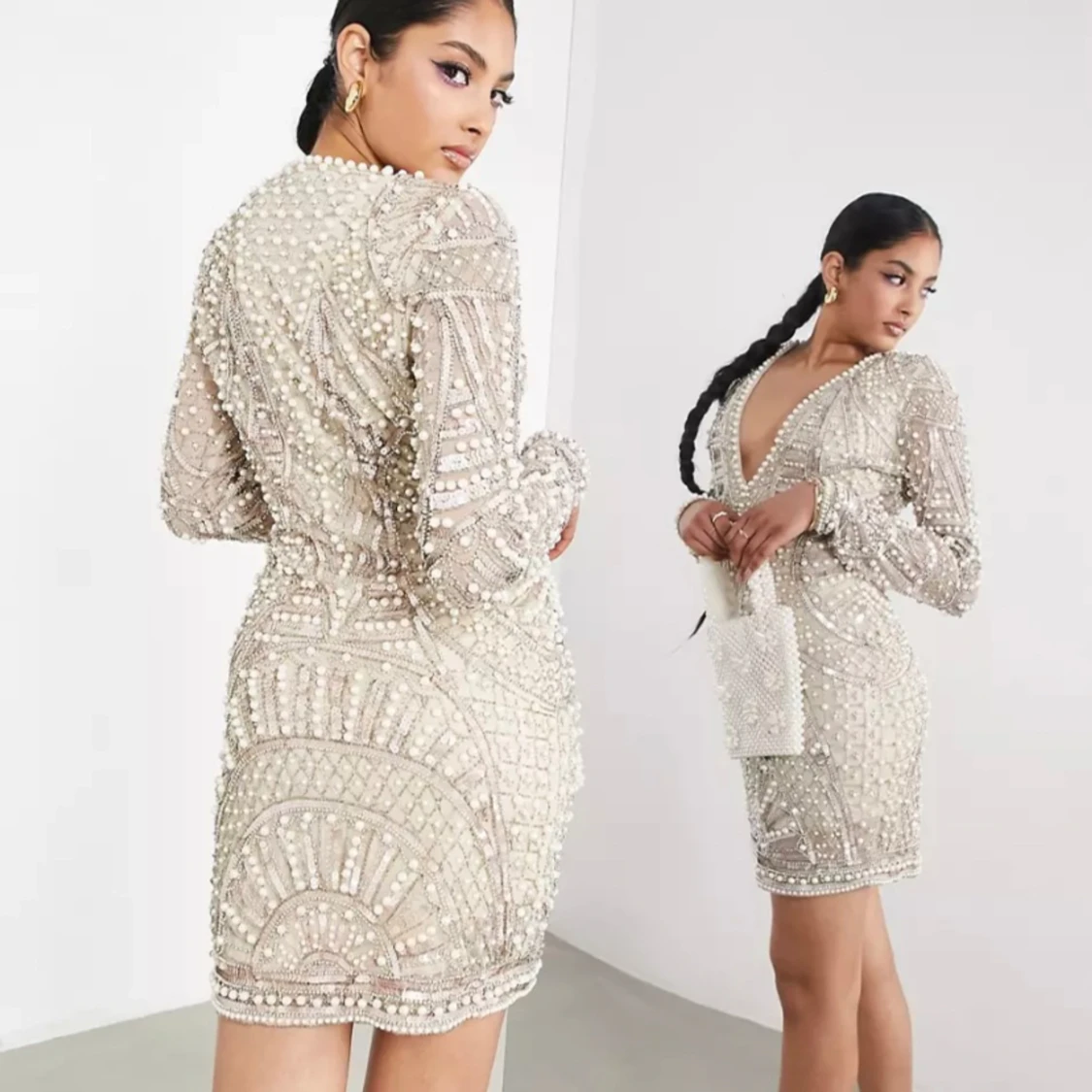 Pärlutamyckad miniklänning - 90