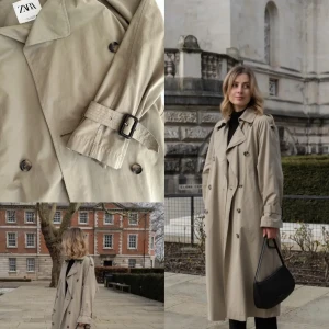 Trenchcoat Zara - En eftertraktad och populär trenchcoat från Zara. Perfekt klassisk design och färg i en modern oversized tappning.   Pris kan diskuteras, köp gärna via plick👍💕 Skriv om du vill ha fler bilder, ell3r har frågor!
