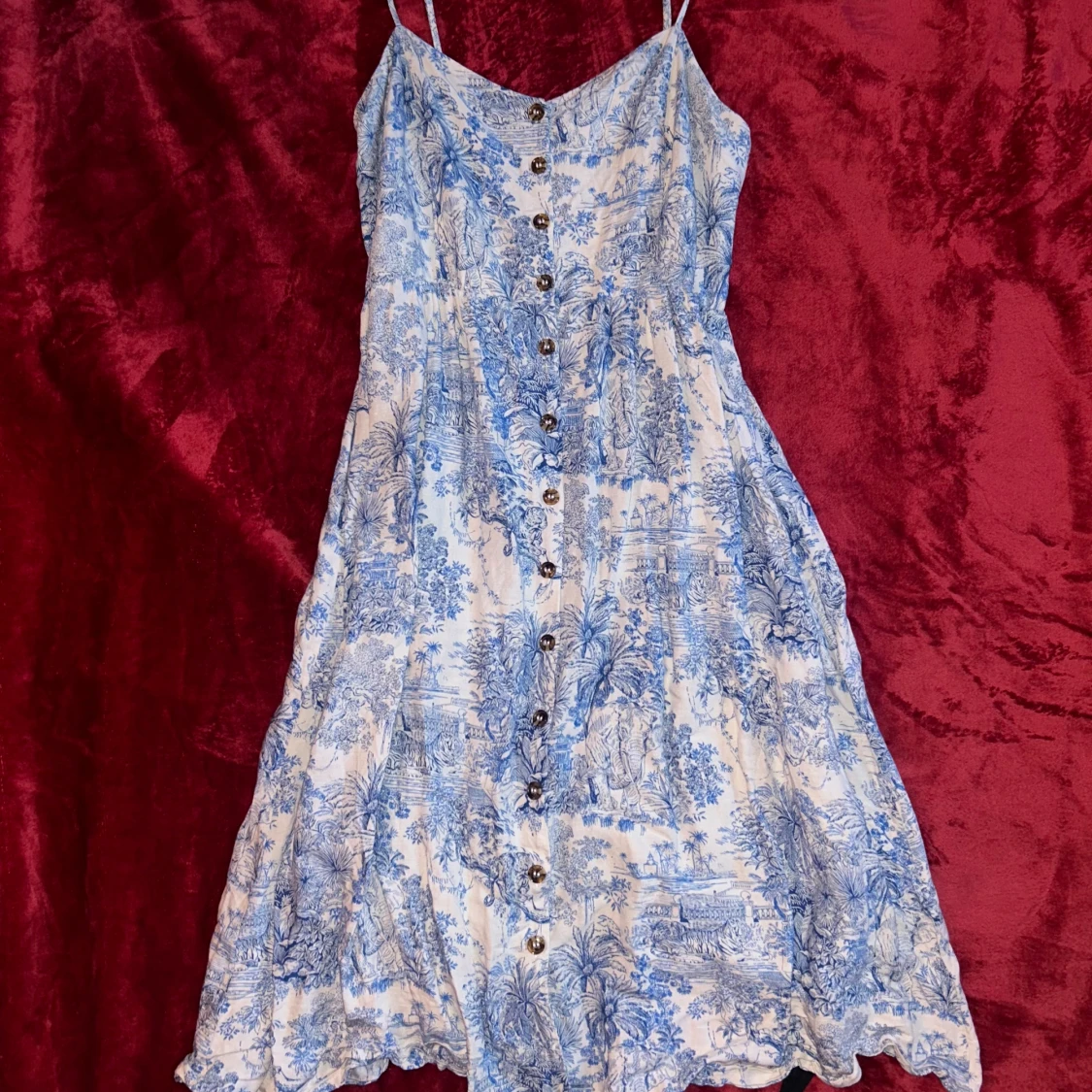 Lång klänning, blå/vit