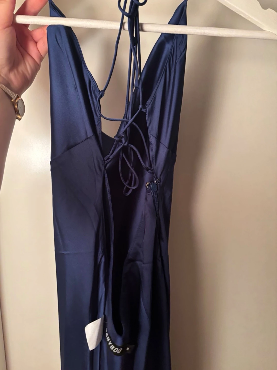 Marinblå långklänning med snörning - 1