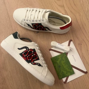 Gucci Ace skor - Äkta  - Gucci Ace sneakers som är helt oanvänd, där allt originalt med följer som dustbag, tack kort, kvitto och extra snören ✨ dom är perfekta för hösten och passar perfekt för dom med stil (priser kan diskuteras så va inte rädd för att ställa frågor) 🍁😁