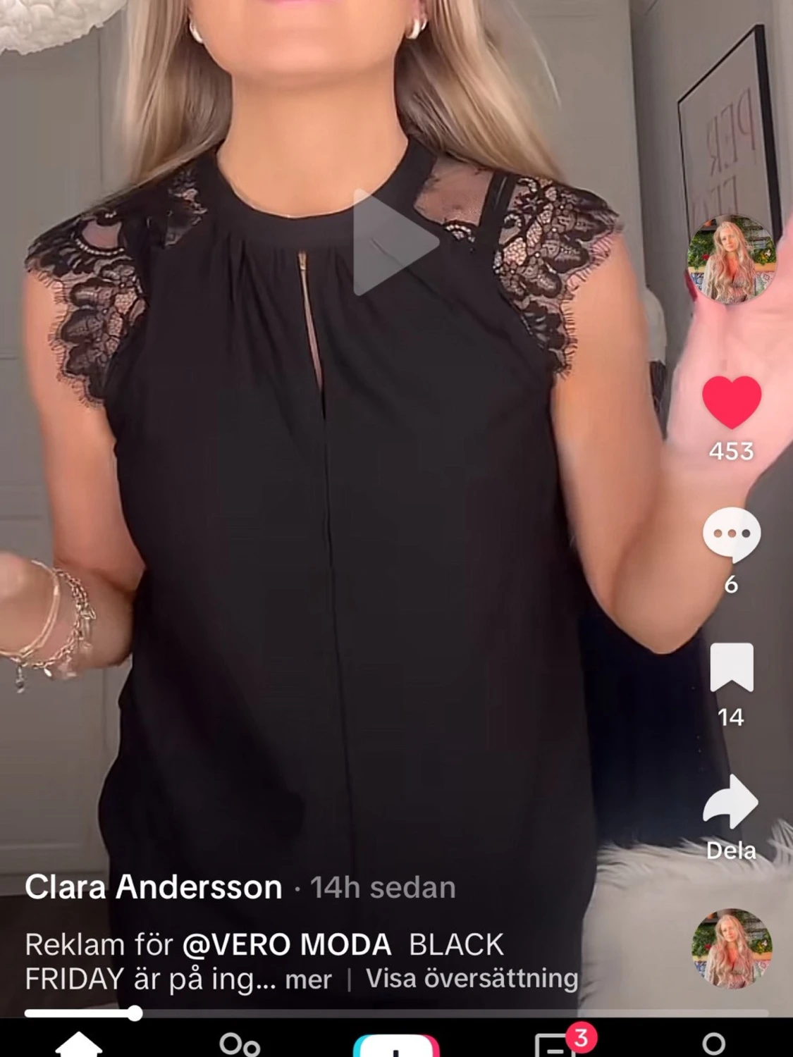 Svart blus med spets från Vero Moda
