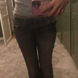 Grå jeans från BDG med låg midja - Säljer ett par grå jeans från BDG med snygg tvätt och låg midja. Jeansen är bootcut/flare har klassisk femficksdesign, raka ben och är tillverkade i mjukt jeanstyg. Perfekta för dig som gillar en avslappnad och stilren look. W:28 L:32