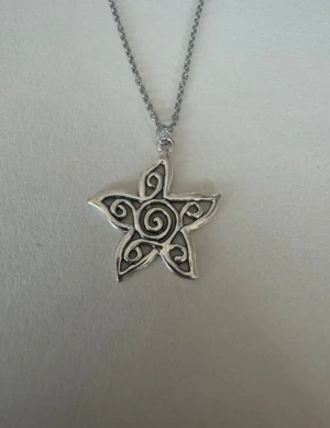 Silverhalsband star flower - Perfekta julklappen 🌲  Säljer smycken som skapats som hobby av mig och dottern.   Halskedjor är 50cm.  Bilder på berlock kan vara missvisande så är det viktigt så fråga gärna om mått 🌹  Smycken är inte av äkta guld/silver .   Inga bud godtas då priserna är så billiga❤️