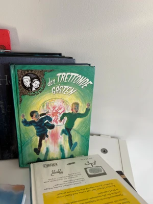 Den trettonde gästen - En spännande bok med färgstarkt omslag där två ungdomar springer genom en tunnel mot ett mystiskt ljus. Perfekt för dig som gillar äventyr och mysterier! Passar unga läsare som vill ha fartfyllda berättelser.