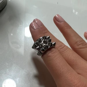 Silvrig ring med nitar - Silvrig edbladsring