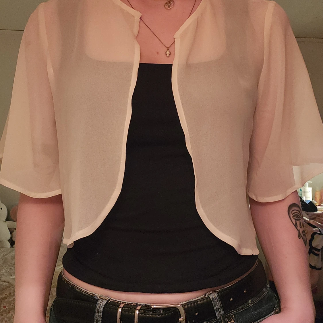 Beige transparent bolerotopp