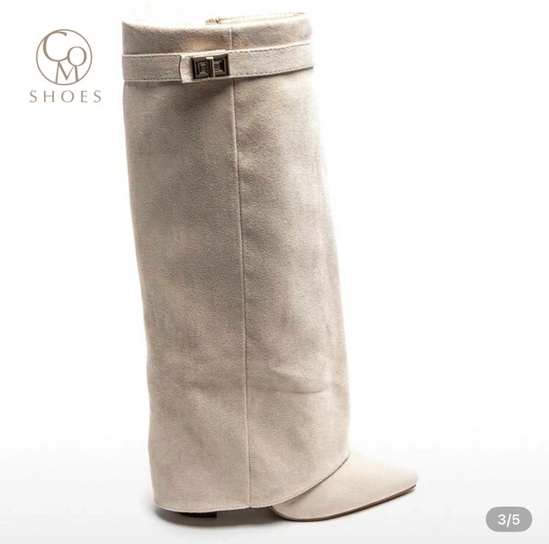 Beige mockastövlar med spetsig tå - 1